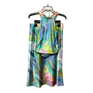 Sigrid Olsen 2PC Skirt Set Blue Marble Abstract Women’s Size Medium